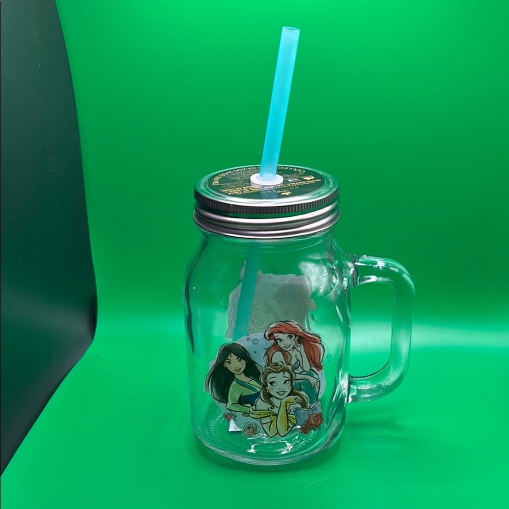 Disney Princess Glass Mason Jar with Straw
